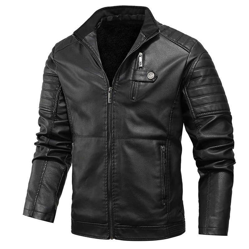 Men's Leather Jacket Youth Motorcycle Leather Jacket Plus Velvet Thickening