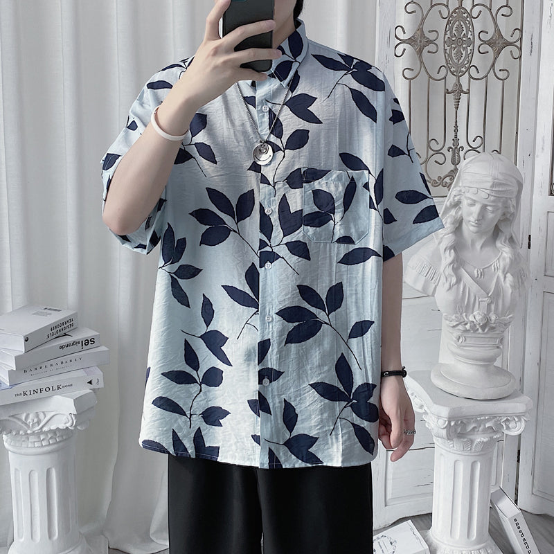 Summer Simple And Loose Full Printed Leaves shirt