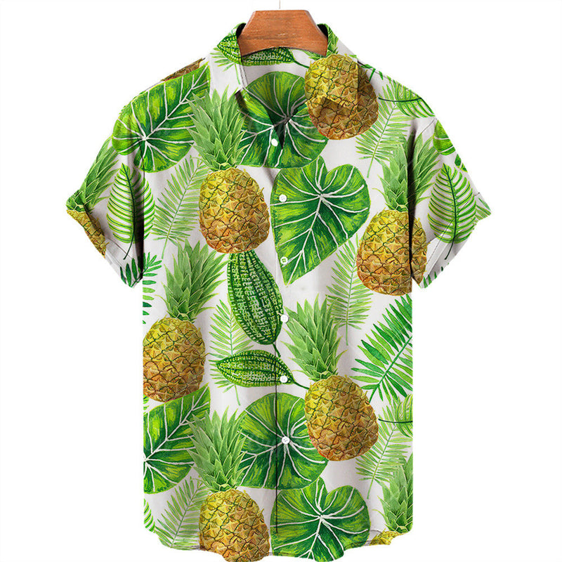 Camisa hawaiana informal con estampado de frutas para hombre