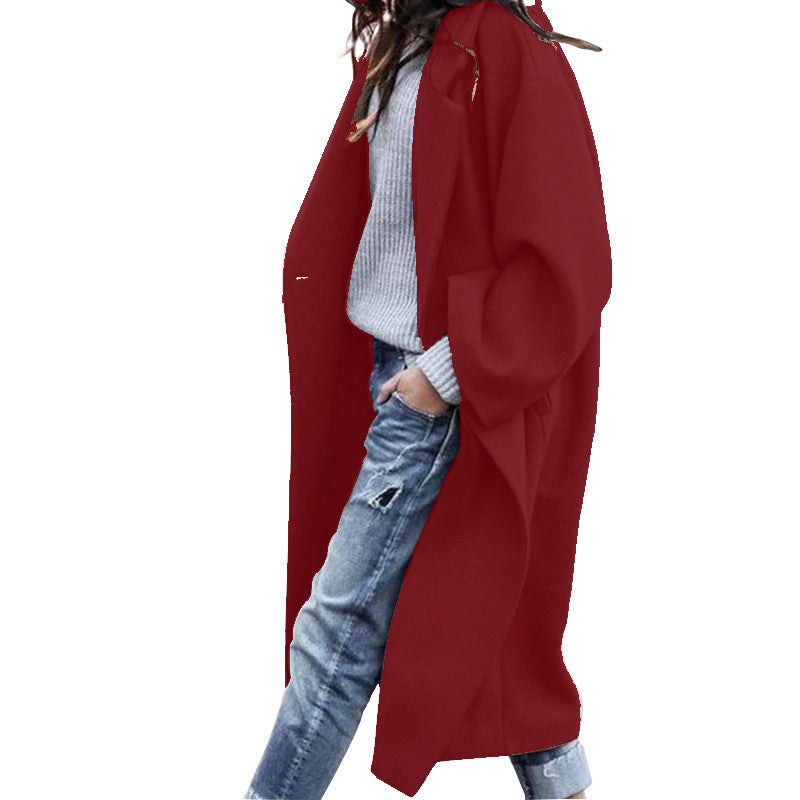 Single Breasted Lapel Woolen Coat