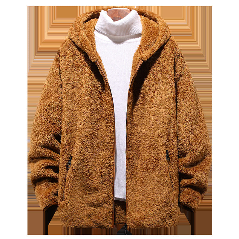 Men's Casual Grain Fashion Fleece Hooded Jacket
