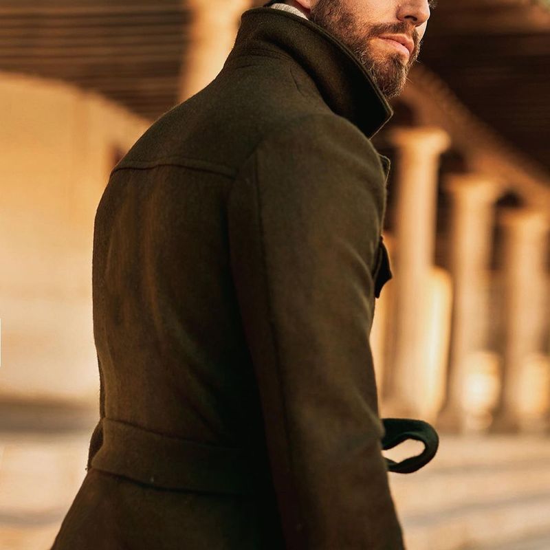 Mid-length Men's Stand-collar Woolen Trench Coat