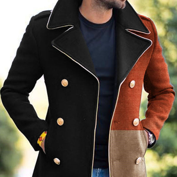 Coat Lapel Youth Color-blocking Wool Men's Casual jacket