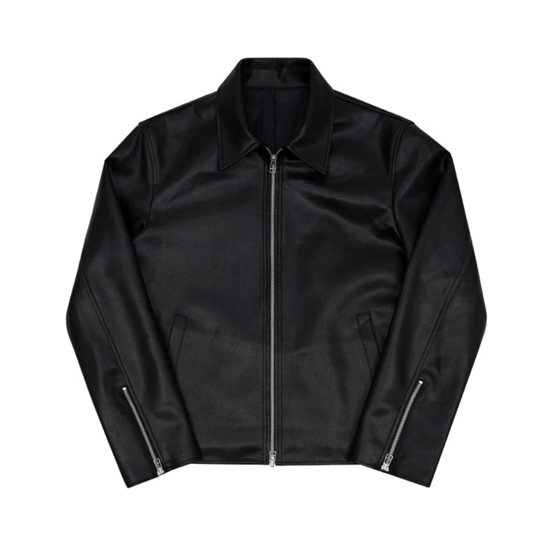 Handsome Lapel Motorcycle PU Leather Jacket