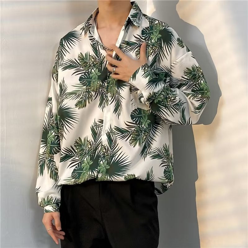 Camisa casual floral de manga larga para hombre.