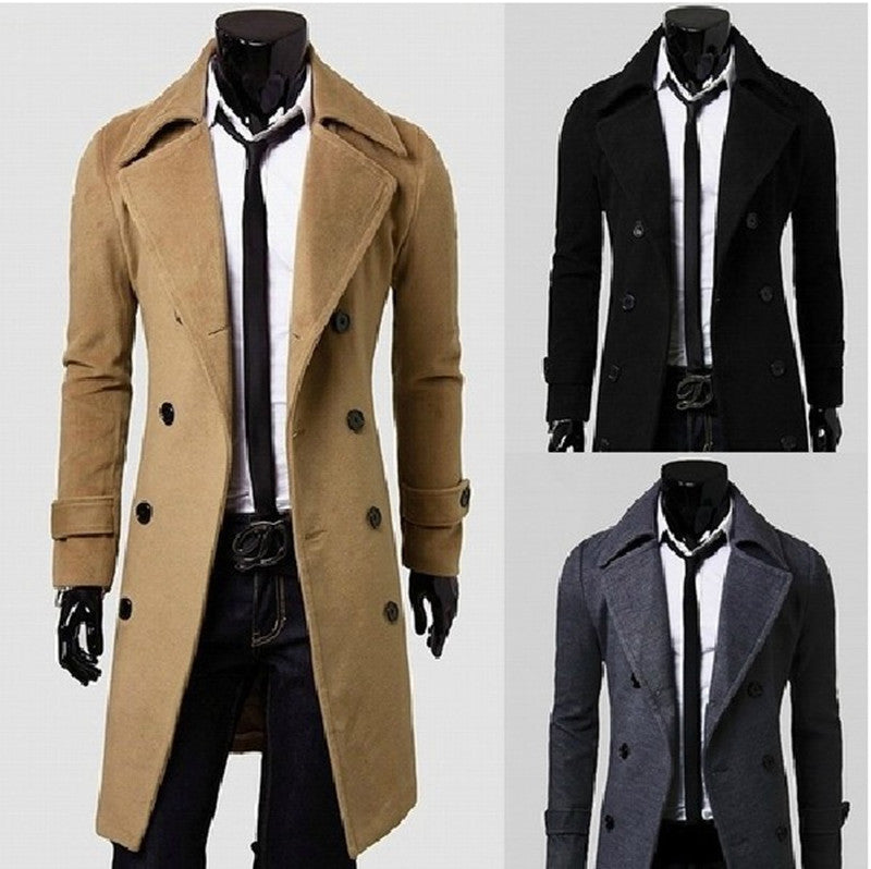 Woolen Double-Breasted Trench Coat for men