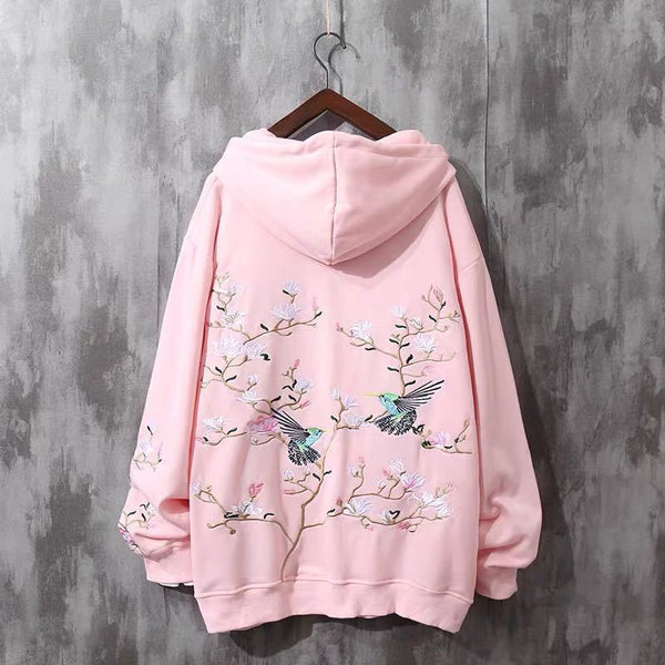 Embroidered Sweater couple's Hooded Plus Velvet
