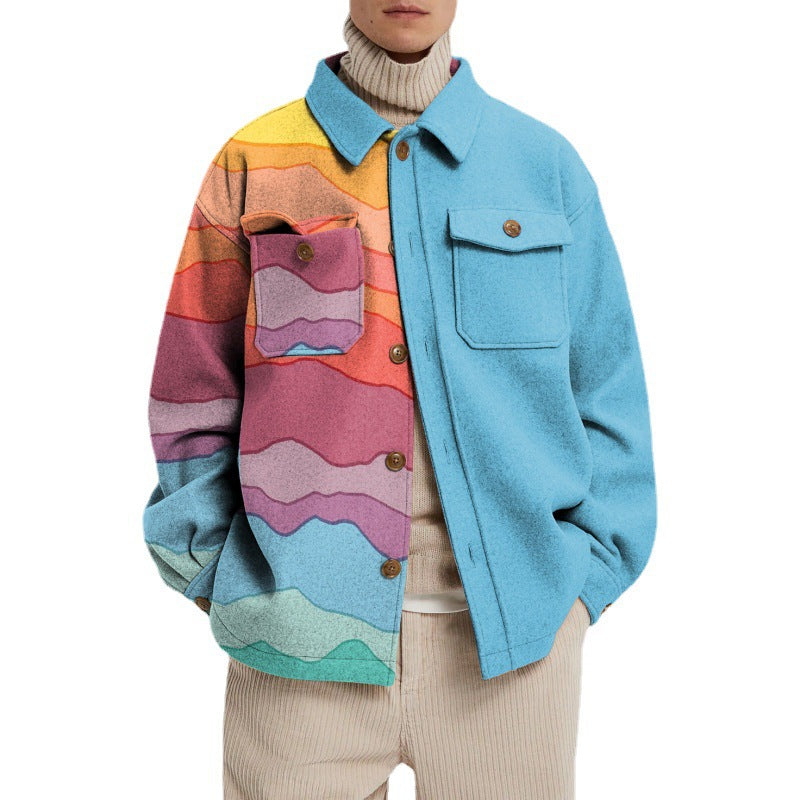 European And American Men's Printed jacket With Loose Lapel Collar