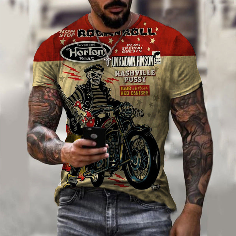 Camiseta de manga corta de verano Camisa casual de hombre con estampado de motocicleta 3D