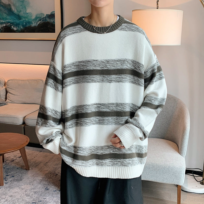 Striped New Round Neck Sweater Men