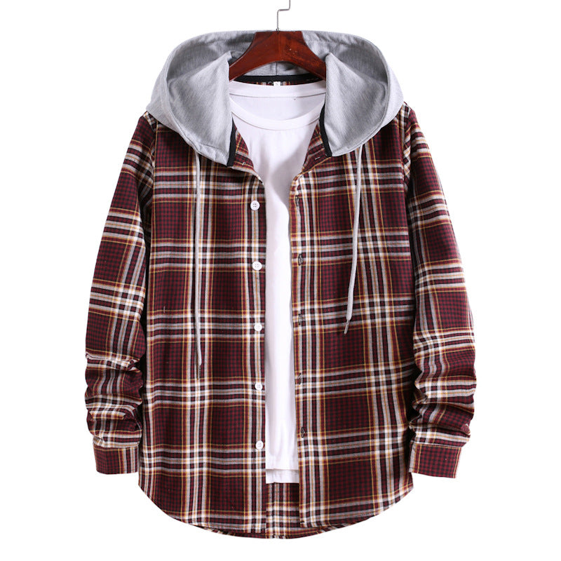 camisa a cuadros chaqueta con capucha de otoño para hombre