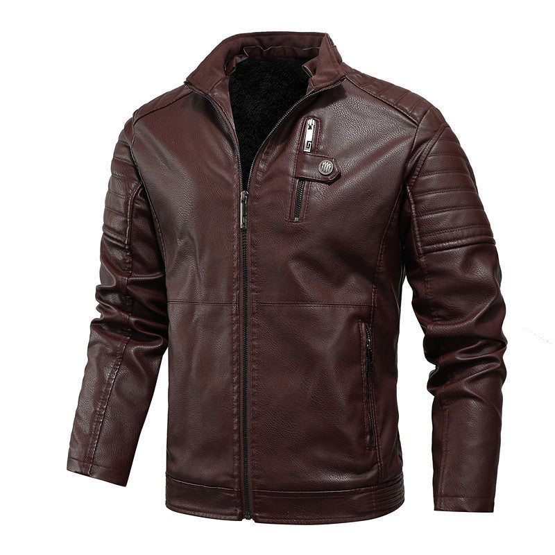 Men's Leather Jacket Youth Motorcycle Leather Jacket Plus Velvet Thickening