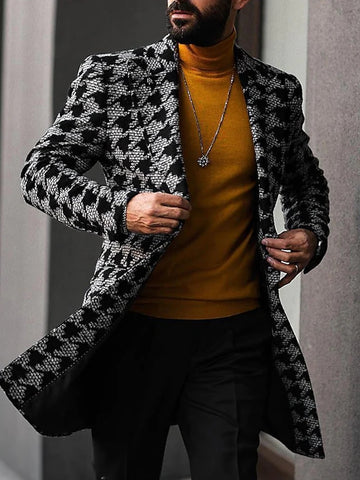 Winter Mid Length Suit Collar Fashionable Printed Men's trench Coat