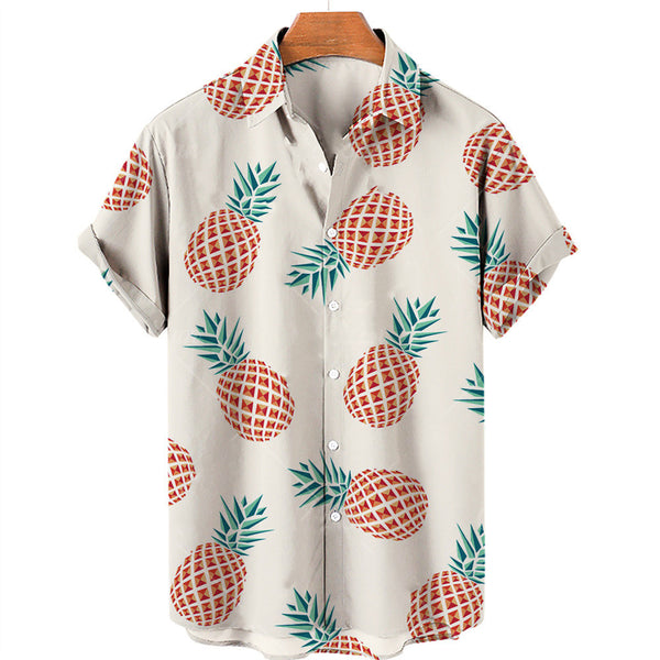 Camisa hawaiana informal con estampado de frutas para hombre