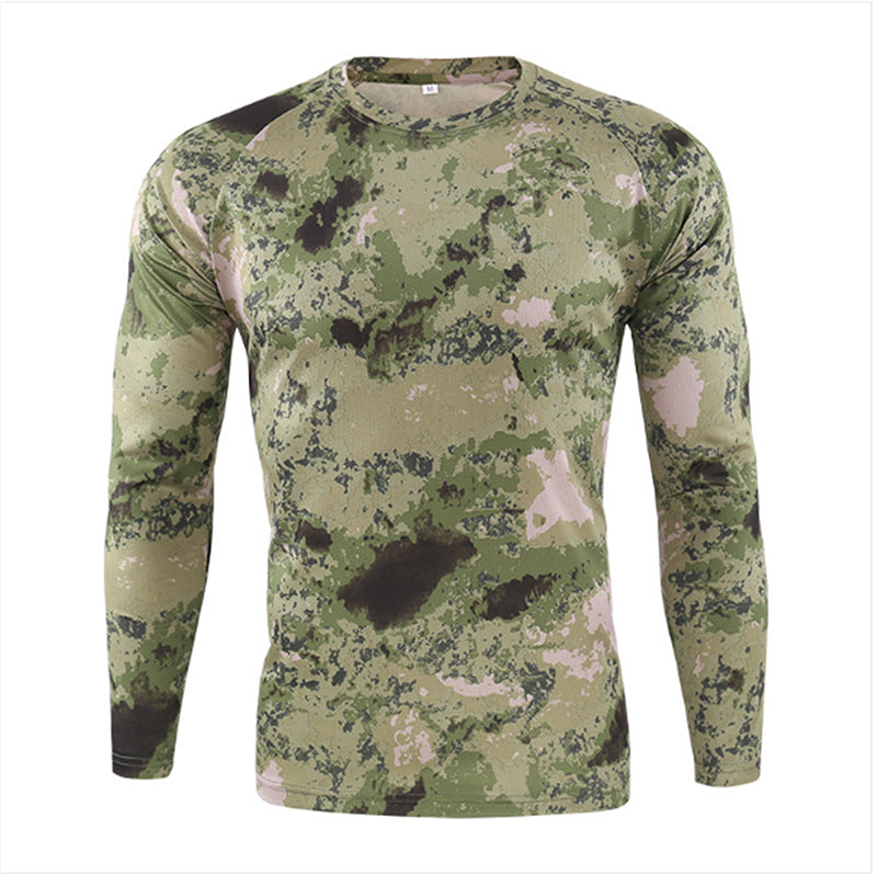 Men Long Slim Camo Color Insert Arm Pocket Outdoor Military T-shirts