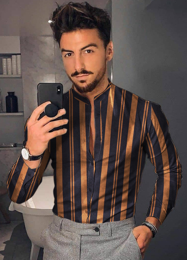 Men's Casual Long Sleeve striped Shirt