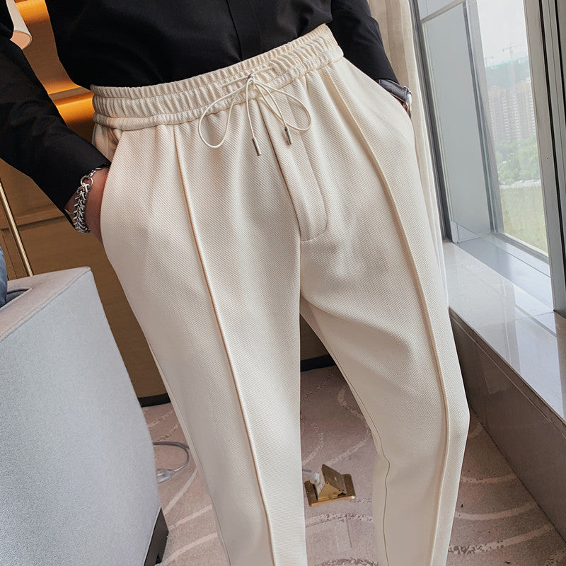 Casual All Match Elastic Waist Solid Color Small Feet Drawstring pants
