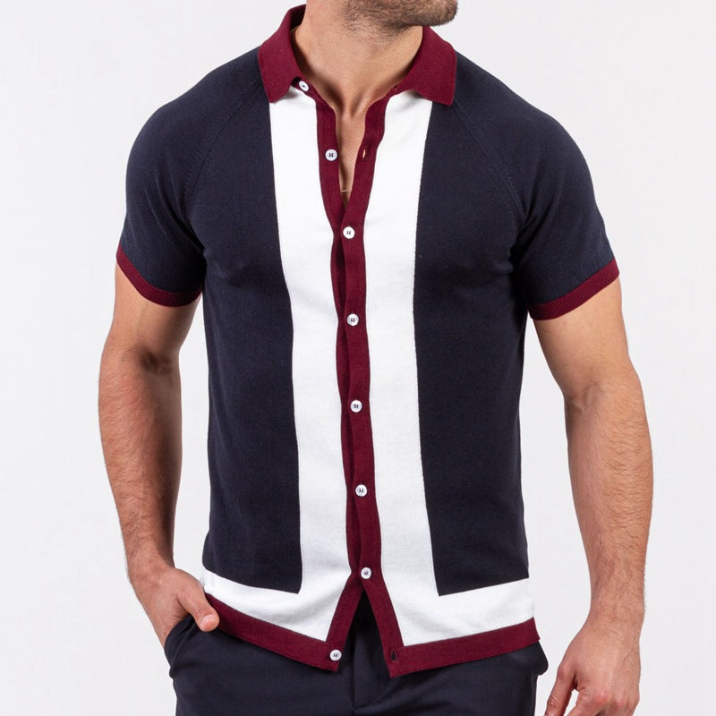 Simple Striped Men's Patchwork Contrast shirt