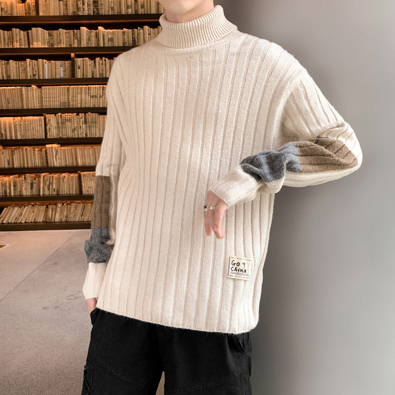 New Men's Casual Long Sleeved Sweater Loose High Neck Sweater